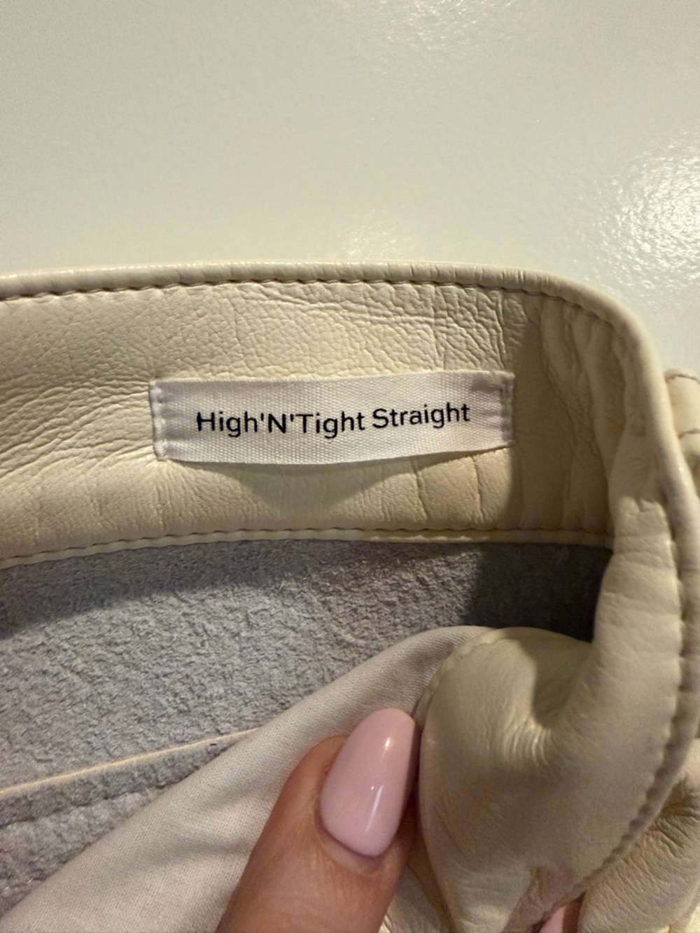 FRAME 'High in Tight Straight' Cream Straight-Leg Leather Jeans Size 25 - Picture 5 of 6